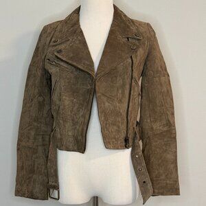 Vigoss - Leather Suede Moto Jacket - Olive Green - XS